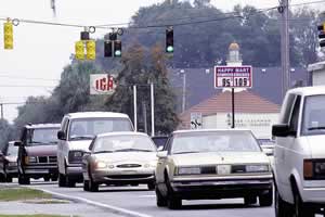 Traffic clogs the island's two-lane roads. Photo by Richard T. Bryant. Email richard_t_bryant@mindspring.com.