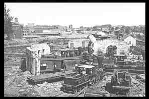 Sherman's army destroyed Atlanta, including the Atlanta Round House. Photo by George N. Barnard, 1864.