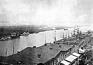 Savannah's riverfront during the Civil War, photographed by George N. barnard.