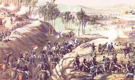 Lithograph of the May 14th Union charge on Confederates at the Battle of Resaca.