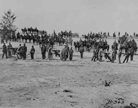 Union artillery battery at drill in Ringgold Georgia.