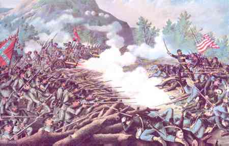 Lithograph of the June 27th Union charge on Confederates at the Battle of Kennesaw Mountain.