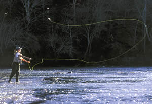 Fly fishing in the rocky shallows is a popular method for catching shoal bass. Photo by Richard T. Bryant. Email richard_T_bryant@mindspring.com